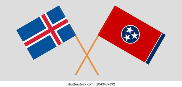 Crossed flags of Iceland and the State of Tennessee. Official colors. Correct proportion