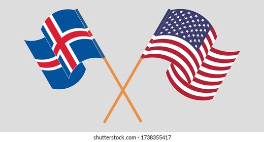 Crossed flags of Iceland and the USA