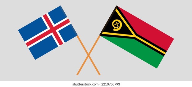 Crossed flags of Iceland and Vanuatu. Official colors. Correct proportion. Vector illustration
