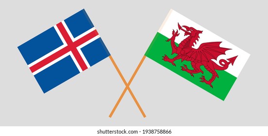 Crossed flags of Iceland and Wales. Official colors