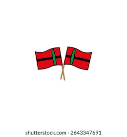 Crossed flags icon. Red black symbol. Two combat banners. Bold design element.