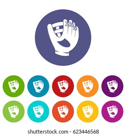 Crossed flags icons set in circle isolated flat vector illustration
