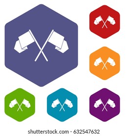 Crossed flags icons set hexagon isolated vector illustration