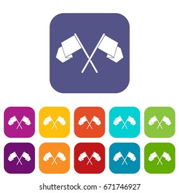 Crossed flags icons set vector illustration in flat style In colors red, blue, green and other