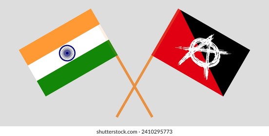 Crossed flags of India and anarchy. Official colors. Correct proportion. Vector illustration
