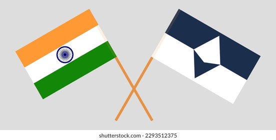 Crossed flags of India and Antarctica. Official colors. Correct proportion. Vector illustration
