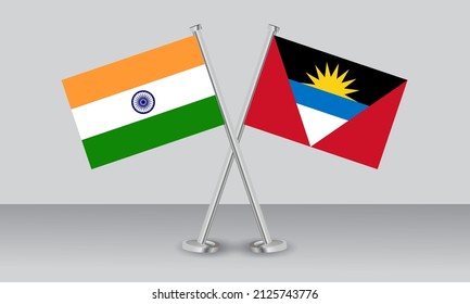 Crossed flags of India and Antigua and Barbuda. Official colors. Correct proportion. Banner design