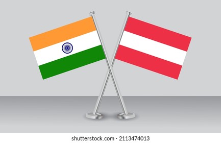 Crossed flags of India and Austria. Official colors. Correct proportion. Banner design