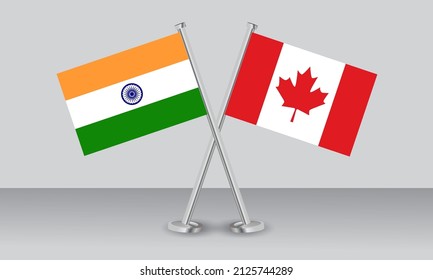Banderas cruzadas de India y Canadá. Colores oficiales. Proporción correcta. Diseño de pancartas