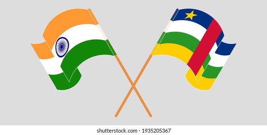 Crossed flags of India and Central African Republic. Official colors. Correct proportion