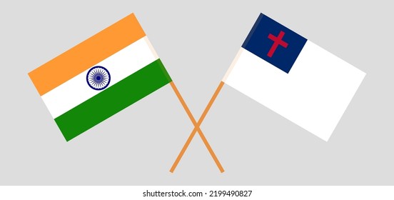 Banderas cruzadas de India y cristiandad. Colores oficiales. Proporción correcta. Ilustración del vector