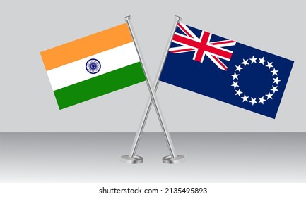 Gekreuzte Flaggen von Indien und Cookinseln. Offizielle Farben. Richtiger Anteil. Banner-Design