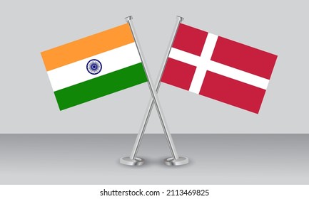 Crossed flags of India and Denmark. Official colors. Correct proportion. Banner design