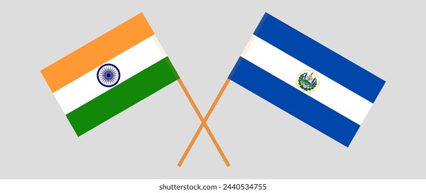 Crossed flags of India and El Salvador. Official colors. Correct proportion. Vector illustration
