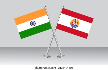 Banderas cruzadas de la India y la Polinesia Francesa. Colores oficiales. Proporción correcta. Diseño de pancartas