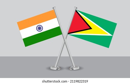Crossed flags of India and Guyana. Official colors. Correct proportion. Banner design