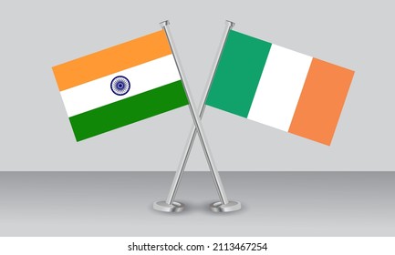 Crossed flags of India and Ireland. Official colors. Correct proportion. Banner design