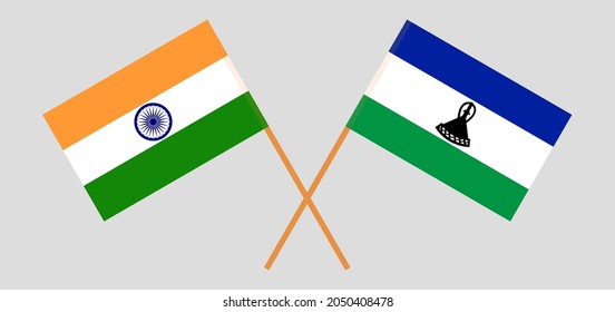 Crossed flags of India and the Kingdom of Lesotho. Official colors. Correct proportion