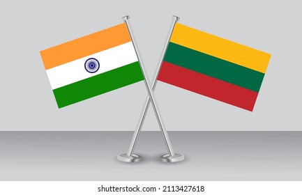 Gekreuzte Flaggen von Indien und Litauen. Offizielle Farben. Richtiger Anteil. Banner-Design