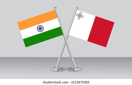 Banderas cruzadas de la India y Malta. Colores oficiales. Proporción correcta. Diseño de pancartas