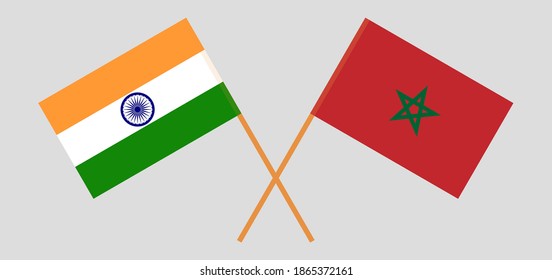 Gekreuzte Flaggen Indiens und Marokkos