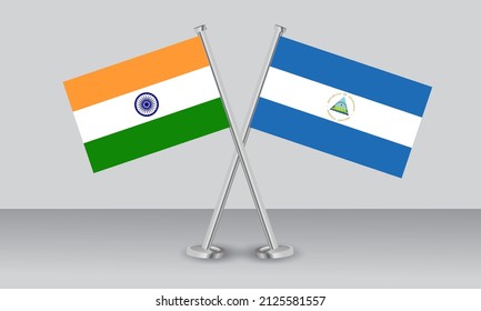 Crossed flags of India and Nicaragua. Official colors. Correct proportion. Banner design