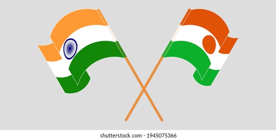 Crossed flags of India and the Niger. Official colors. Correct proportion