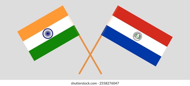 Crossed flags of India and Republic of Paraguay. Official colors. Correct proportion. Vector illustration.
