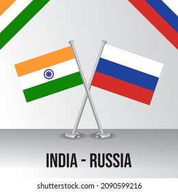 Crossed flags of India and Russia. Official colors. Correct proportion. Banner design
