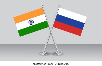 Crossed flags of India and Russia. Official colors. Correct proportion. Banner design