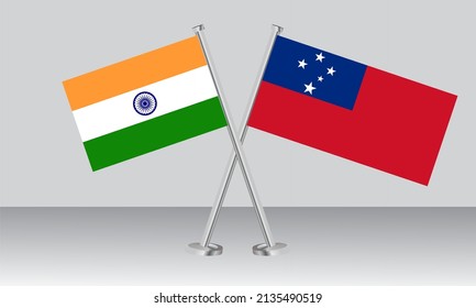 Crossed flags of India and Samoa. Official colors. Correct proportion. Banner design