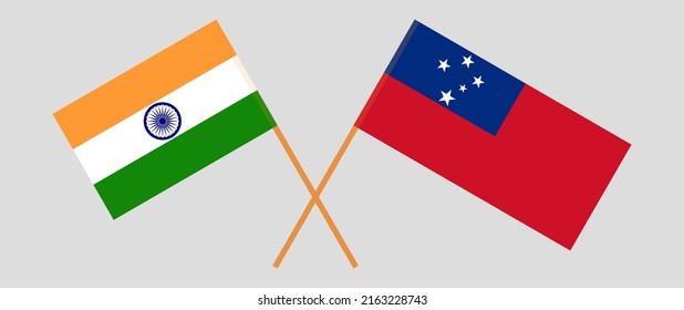 Crossed flags of India and Samoa. Official colors. Correct proportion. Vector illustration
