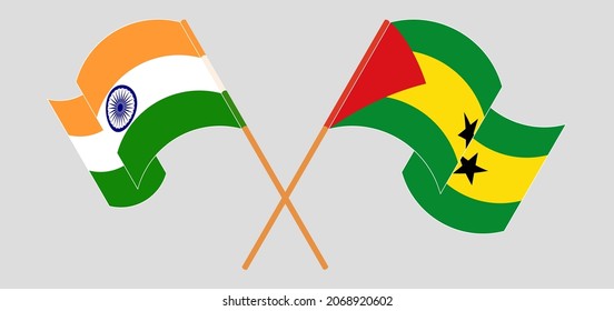 Crossed flags of India and Sao Tome and Principe. Official colors. Correct proportion