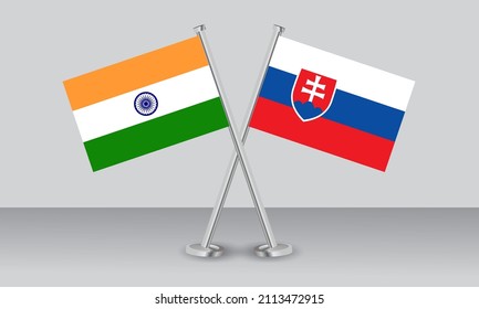 Crossed flags of India and Slovakia. Official colors. Correct proportion. Banner design