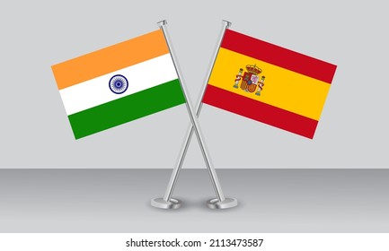 Crossed flags of India and Spain. Official colors. Correct proportion. Banner design