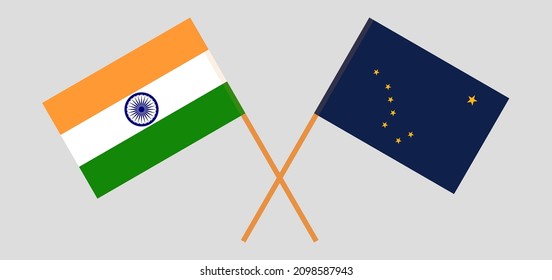 Crossed flags of India and the State of Alaska. Official colors. Correct proportion. Vector illustration
