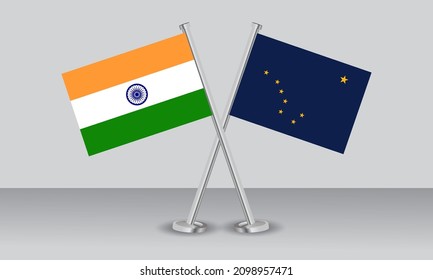 Crossed flags of India and State of Alaska. Official colors. Correct proportion. Banner design