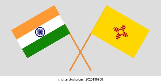 Crossed flags of India and the State of New Mexico. Official colors. Correct proportion