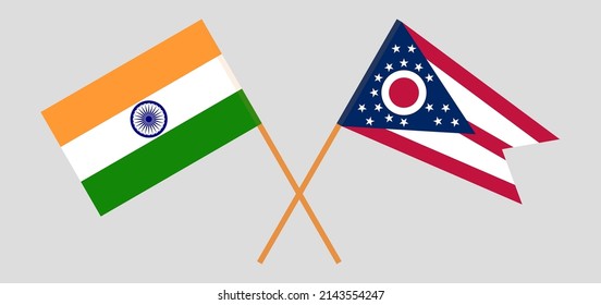 Banderas cruzadas de la India y el estado de Ohio. Colores oficiales. Proporción correcta. Ilustración del vector
