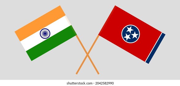 Crossed flags of India and the State of Tennessee. Official colors. Correct proportion