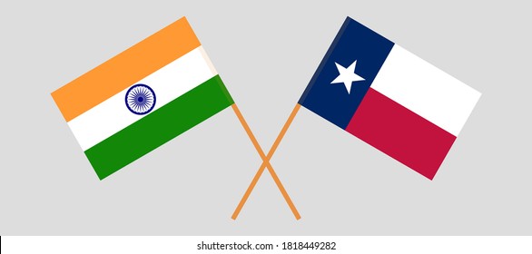 Banderas cruzadas de la India y el Estado de Texas. Colores oficiales. Proporción correcta. Ilustración del vector
