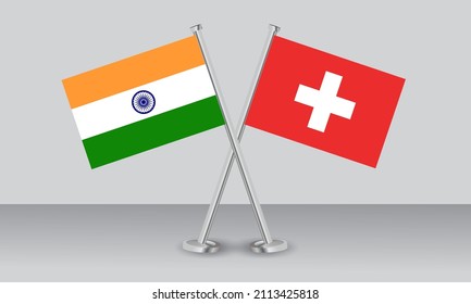 Crossed flags of India and Switzerland. Official colors. Correct proportion. Banner design