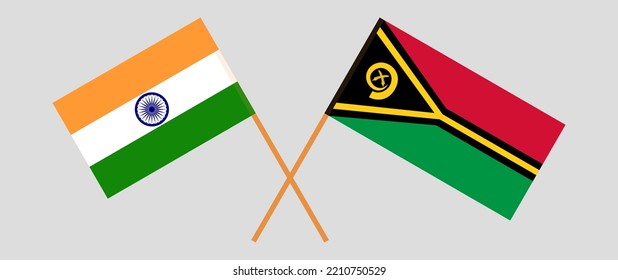 Crossed flags of India and Vanuatu. Official colors. Correct proportion. Vector illustration
