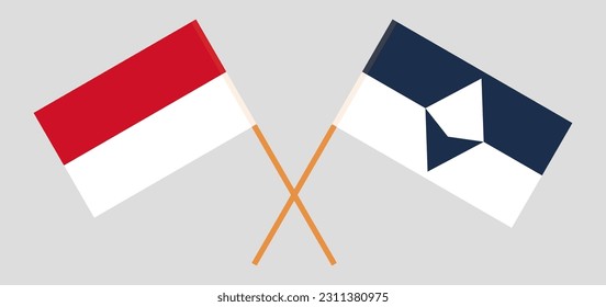 Crossed flags of Indonesia and Antarctica. Official colors. Correct proportion. Vector illustration
