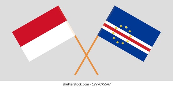 Crossed flags of Indonesia and Cape Verde. Official colors. Correct proportion