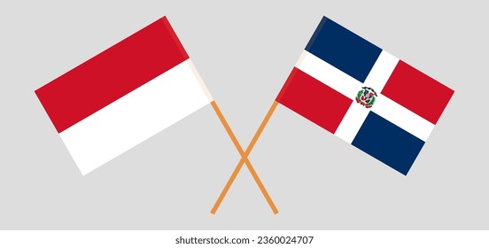 Crossed flags of Indonesia and Dominican Republic. Official colors. Correct proportion. Vector illustration
