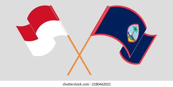 Crossed flags of Indonesia and Guam. Official colors. Correct proportion. Vector illustration
