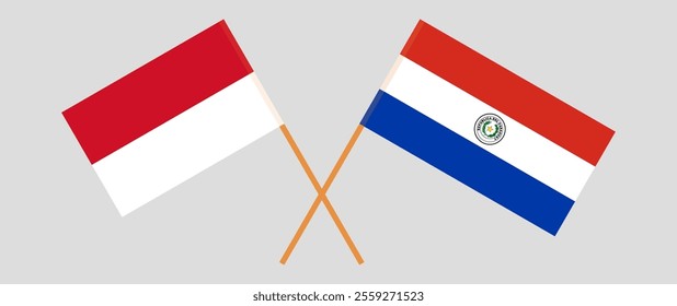 Crossed flags of Indonesia and Republic of Paraguay. Official colors. Correct proportion. Vector illustration.
