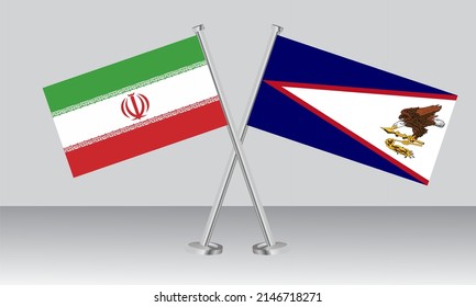 Crossed flags of Iran and American Samoa. Official colors. Correct proportion. Banner design