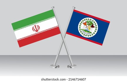 Crossed flags of Iran and Belize. Official colors. Correct proportion. Banner design